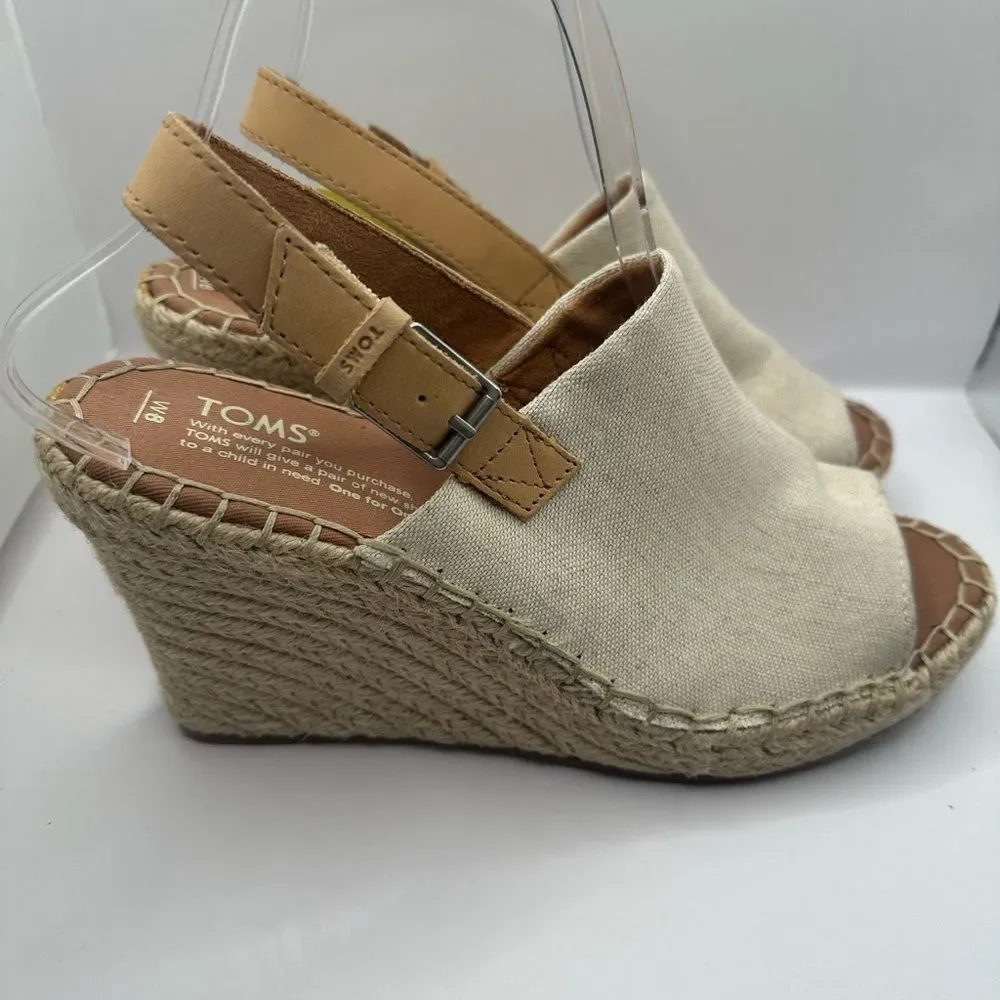 Tom’s Women's Monica Natural Hemp Cream Wedges Size 8 NWT